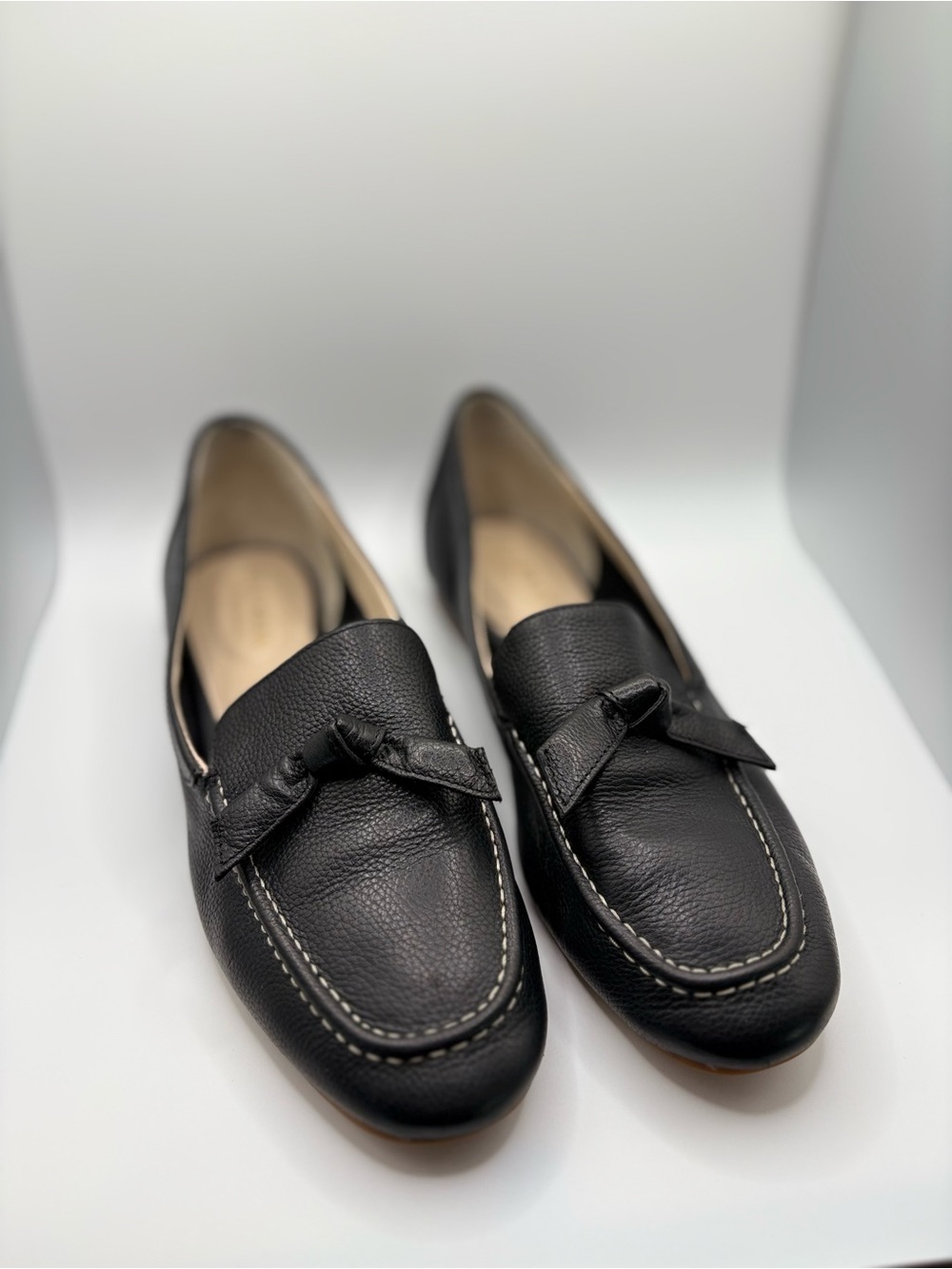 Cole Haan Black Leather Loafers with Knotted Bow